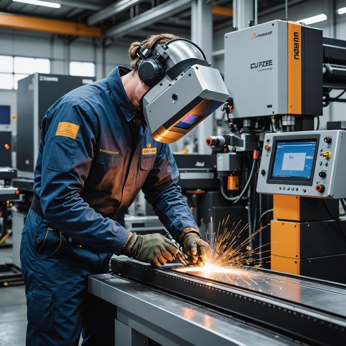 Person standing in a factory with machinery in the background